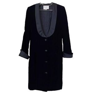 Vtg Constance Saunders Velvet Long Formal Tuxedo Dress Jacket Black Size 10